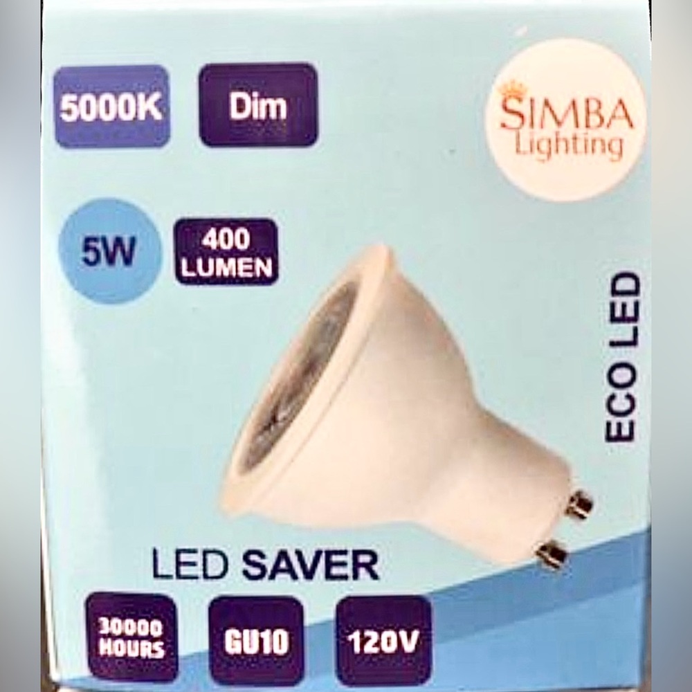 NEW 4 Pack (GU10) ECO LED Daylight 400 Lumens 5w 120v 5000K 30000hr Bulbs in Box